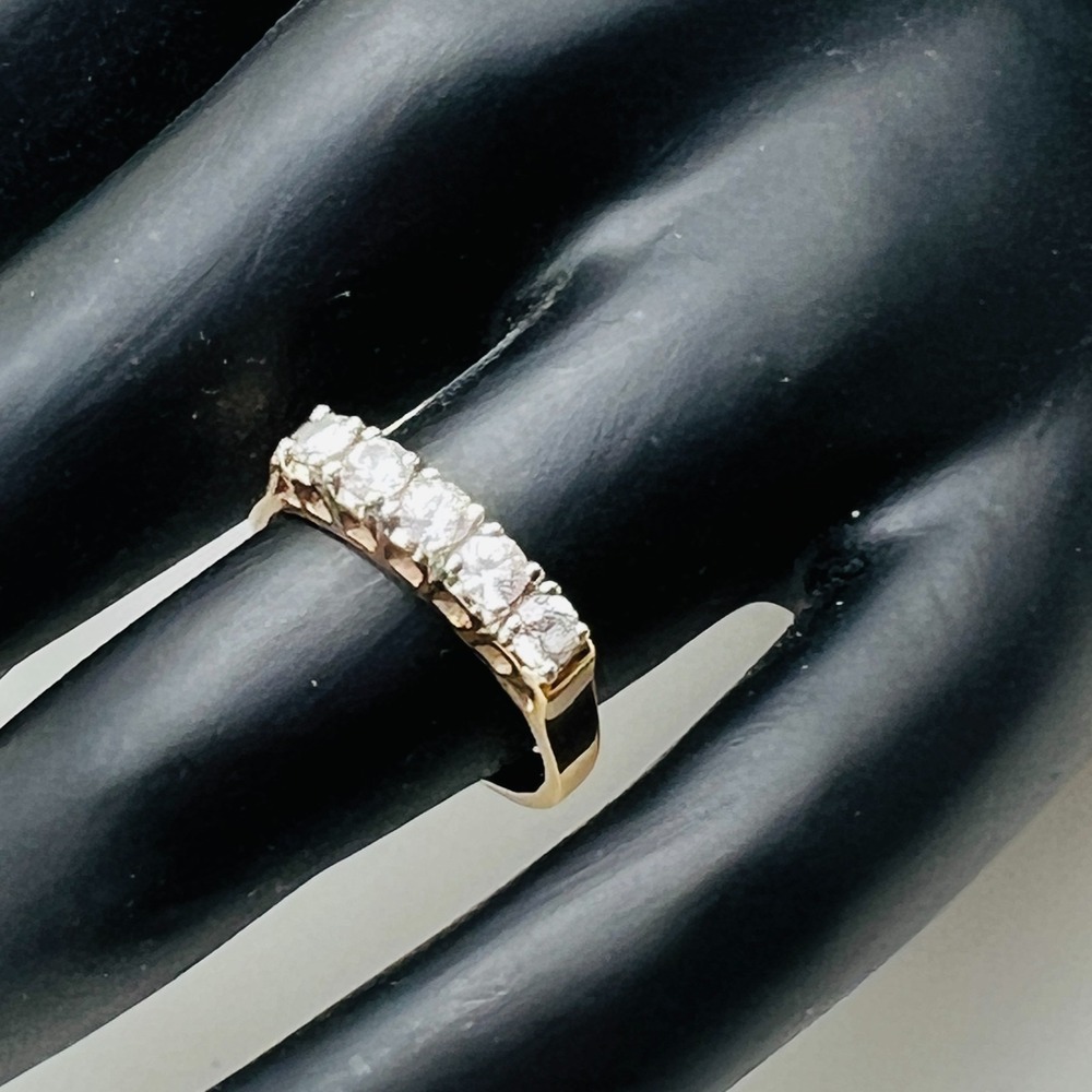 Gold Tone Half Eternity Ring Band Clear Stone Accent Classic Wedding Size 6